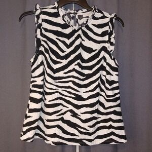 LOFT Zebra animal‎ print Sleeveless Mock Neck Ruffle Trim Top Blouse L